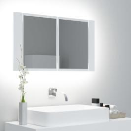 Armario espejo de baño con luz LED acrílico blanco 80x12x45 cm