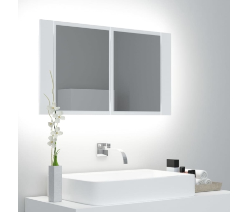 Armario espejo de baño con luz LED acrílico blanco 80x12x45 cm