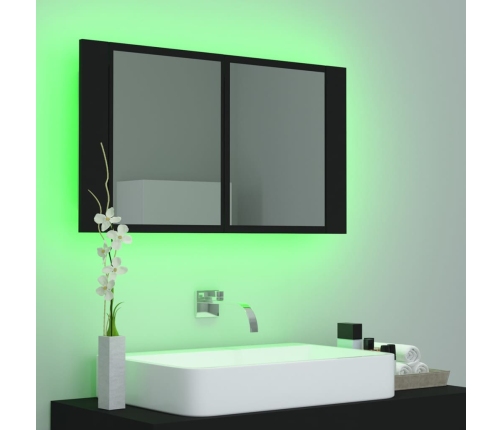 Armario espejo de baño con luz LED acrílico negro 80x12x45 cm