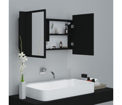 Armario espejo de baño con luz LED acrílico negro 80x12x45 cm