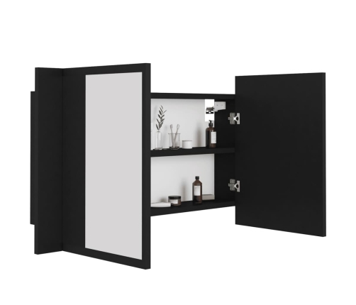 Armario espejo de baño con luz LED acrílico negro 80x12x45 cm