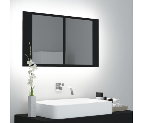 Armario espejo de baño con luz LED acrílico negro 80x12x45 cm