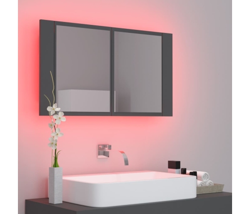 Armario espejo de baño con luz LED acrílico gris 80x12x45 cm