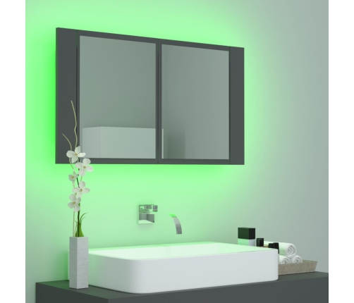 Armario espejo de baño con luz LED acrílico gris 80x12x45 cm