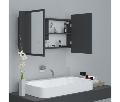 Armario espejo de baño con luz LED acrílico gris 80x12x45 cm