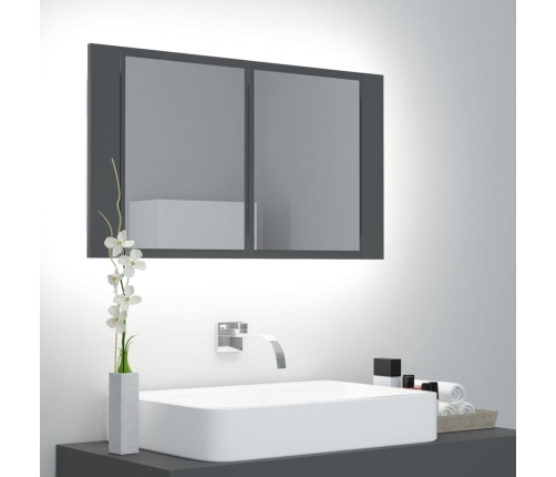 Armario espejo de baño con luz LED acrílico gris 80x12x45 cm