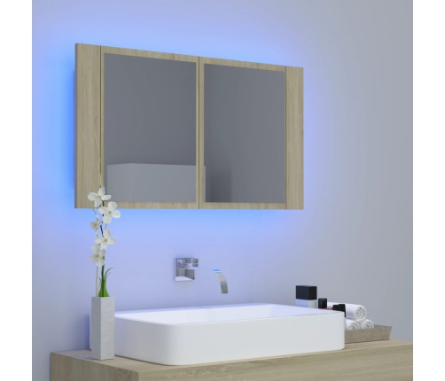 Armario espejo de baño LED acrílico roble Sonoma 80x12x45 cm