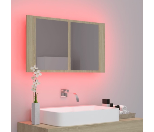 Armario espejo de baño LED acrílico roble Sonoma 80x12x45 cm