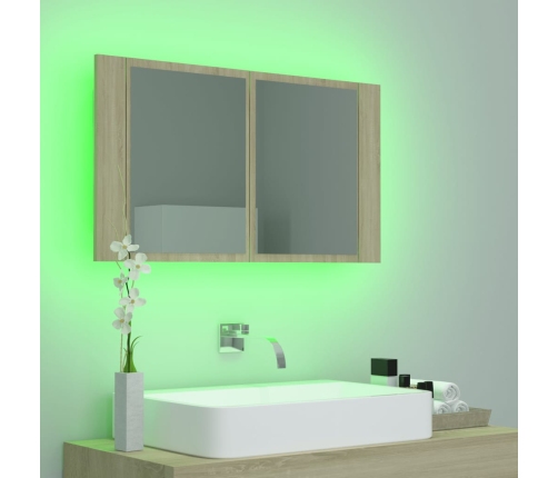 Armario espejo de baño LED acrílico roble Sonoma 80x12x45 cm