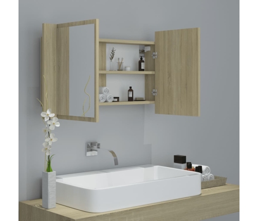 Armario espejo de baño LED acrílico roble Sonoma 80x12x45 cm