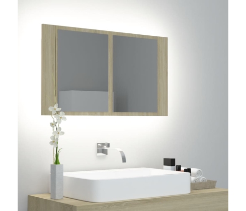 Armario espejo de baño LED acrílico roble Sonoma 80x12x45 cm