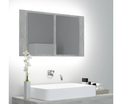 Armario espejo baño luz LED acrílico gris hormigón 80x12x45 cm