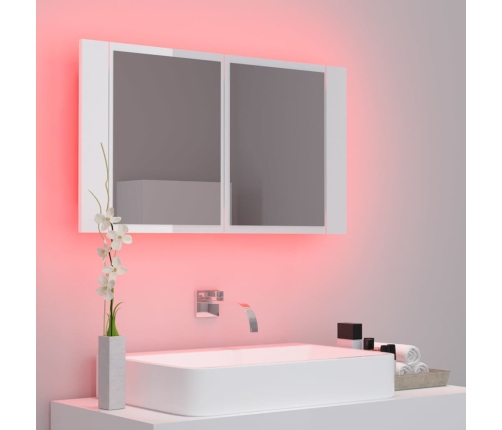 Armario espejo de baño LED acrílico blanco brillo 80x12x45 cm