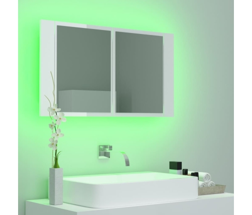 Armario espejo de baño LED acrílico blanco brillo 80x12x45 cm