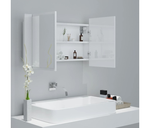 Armario espejo de baño LED acrílico blanco brillo 80x12x45 cm