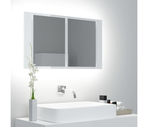 Armario espejo de baño LED acrílico blanco brillo 80x12x45 cm