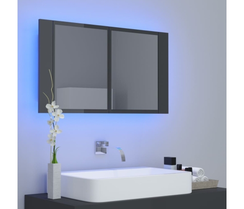 Armario espejo de baño luz LED acrílico gris brillo 80x12x45 cm