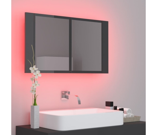 Armario espejo de baño luz LED acrílico gris brillo 80x12x45 cm