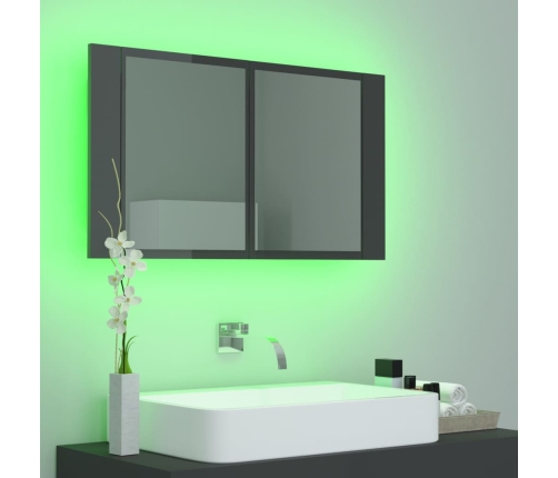 Armario espejo de baño luz LED acrílico gris brillo 80x12x45 cm