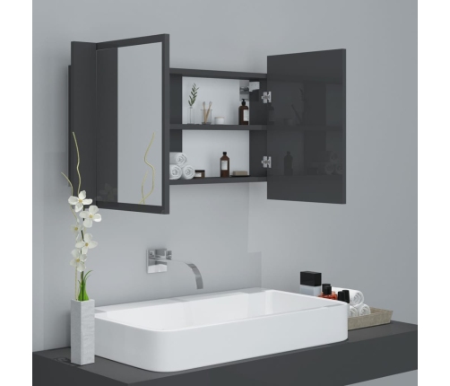 Armario espejo de baño luz LED acrílico gris brillo 80x12x45 cm