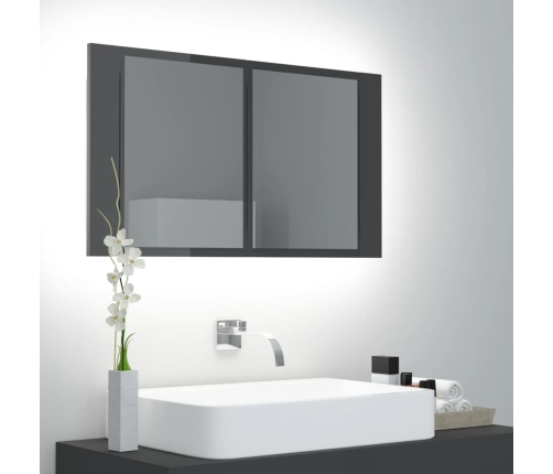 Armario espejo de baño luz LED acrílico gris brillo 80x12x45 cm