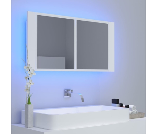 Armario espejo de baño con luz LED acrílico blanco 90x12x45 cm