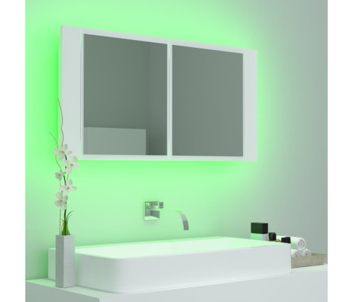 Armario espejo de baño con luz LED acrílico blanco 90x12x45 cm