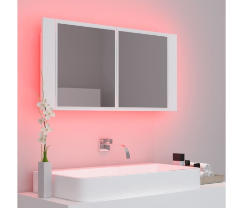 Armario espejo de baño con luz LED acrílico blanco 90x12x45 cm