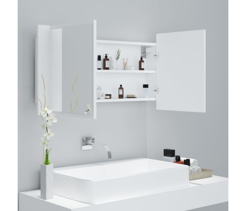 Armario espejo de baño con luz LED acrílico blanco 90x12x45 cm