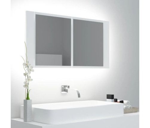 Armario espejo de baño con luz LED acrílico blanco 90x12x45 cm