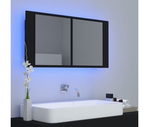 Armario espejo de baño con luz LED acrílico negro 90x12x45 cm