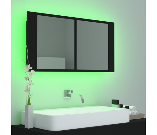 Armario espejo de baño con luz LED acrílico negro 90x12x45 cm