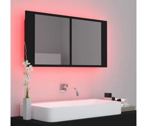 Armario espejo de baño con luz LED acrílico negro 90x12x45 cm