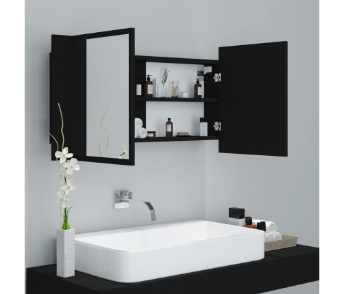 Armario espejo de baño con luz LED acrílico negro 90x12x45 cm