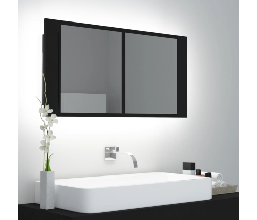 Armario espejo de baño con luz LED acrílico negro 90x12x45 cm