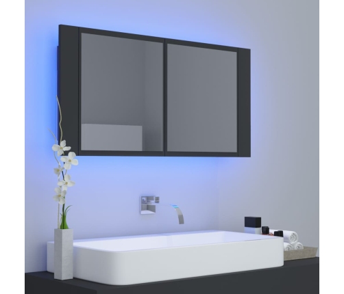 Armario espejo de baño con luz LED acrílico gris 90x12x45 cm