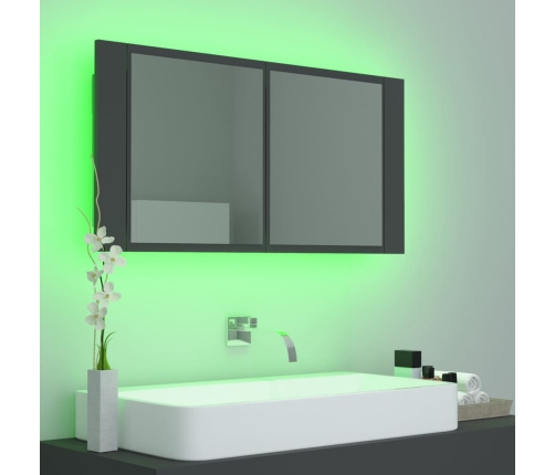 Armario espejo de baño con luz LED acrílico gris 90x12x45 cm