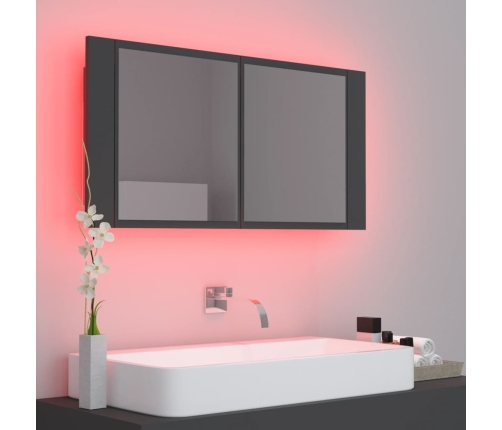 Armario espejo de baño con luz LED acrílico gris 90x12x45 cm