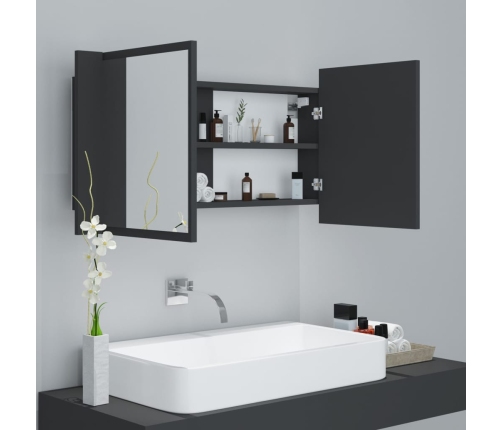 Armario espejo de baño con luz LED acrílico gris 90x12x45 cm