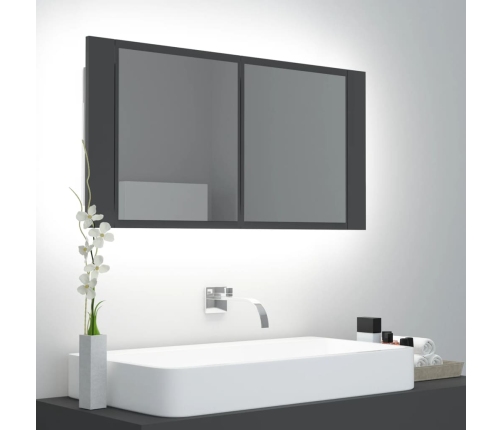 Armario espejo de baño con luz LED acrílico gris 90x12x45 cm