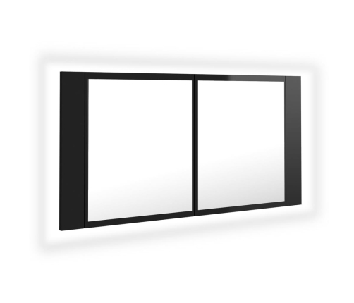 Armario espejo de baño LED acrílico negro brillo 90x12x45 cm