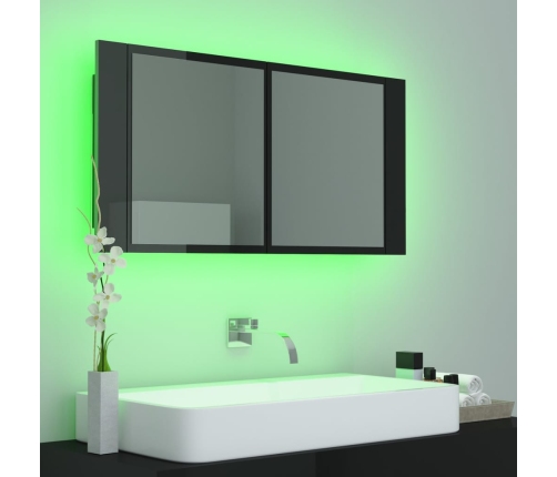 Armario espejo de baño LED acrílico negro brillo 90x12x45 cm