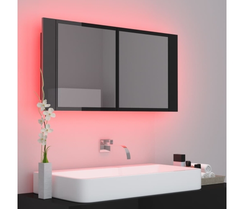 Armario espejo de baño LED acrílico negro brillo 90x12x45 cm