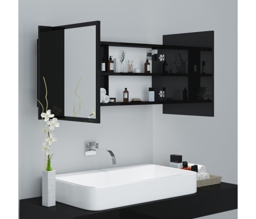 Armario espejo de baño LED acrílico negro brillo 90x12x45 cm