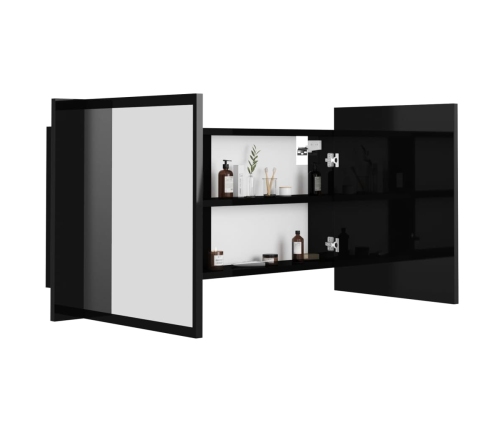 Armario espejo de baño LED acrílico negro brillo 90x12x45 cm