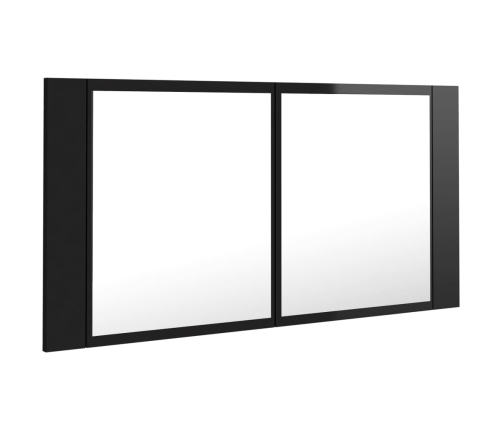 Armario espejo de baño LED acrílico negro brillo 90x12x45 cm