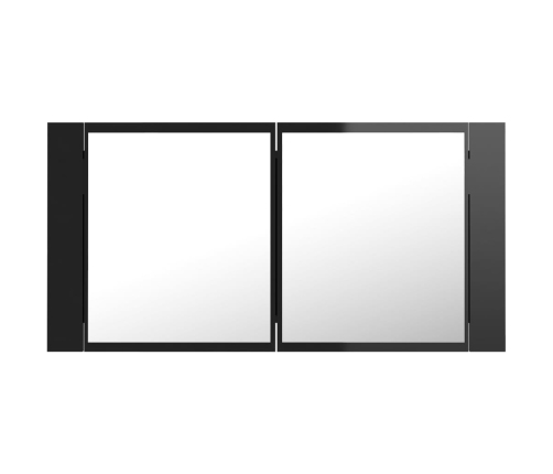 Armario espejo de baño LED acrílico negro brillo 90x12x45 cm