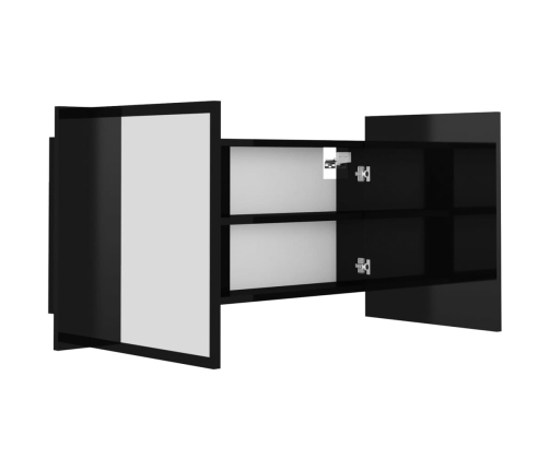 Armario espejo de baño LED acrílico negro brillo 90x12x45 cm