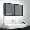 Armario espejo de baño LED acrílico negro brillo 90x12x45 cm