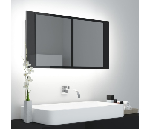 Armario espejo de baño LED acrílico negro brillo 90x12x45 cm